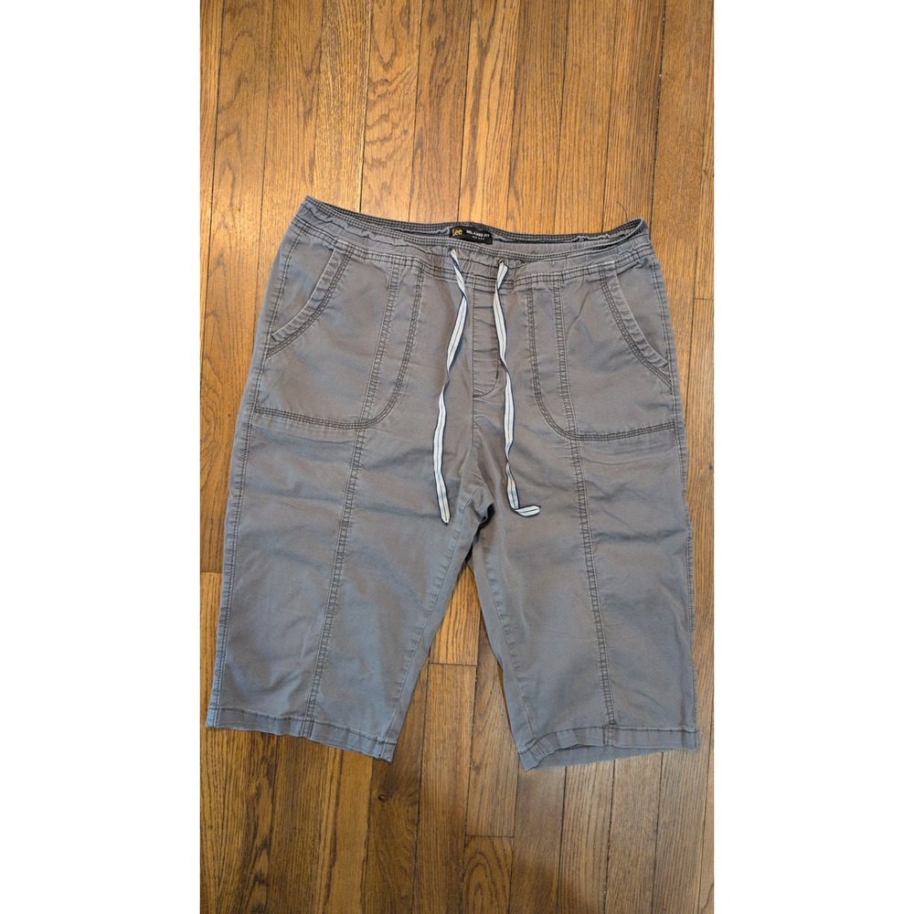 Lee Relaxed Fit Mid Rise Saltwater Gray Elastic Drawstring Capri Pants Size 14